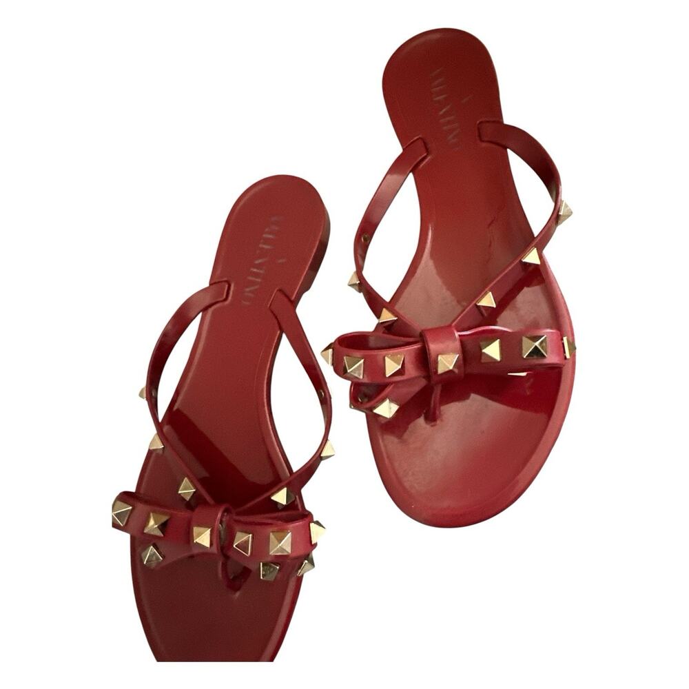 Valentino Garavani Rockstud Bow Jelly Thong Sandals Red Slip-On Women’s 37 - Picture 6 of 11